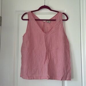Red and white striped sleeveless V-neck summer top from Loft